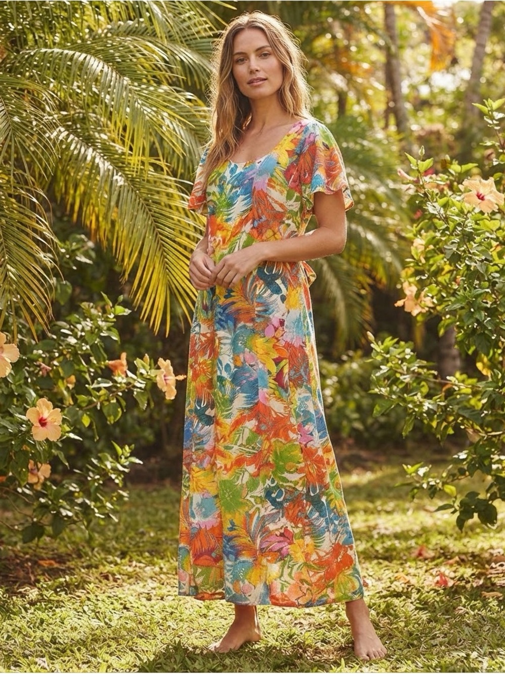 Jams World Montpellier Tropical Floral Art Print Maxi Dress XL Resort Wear